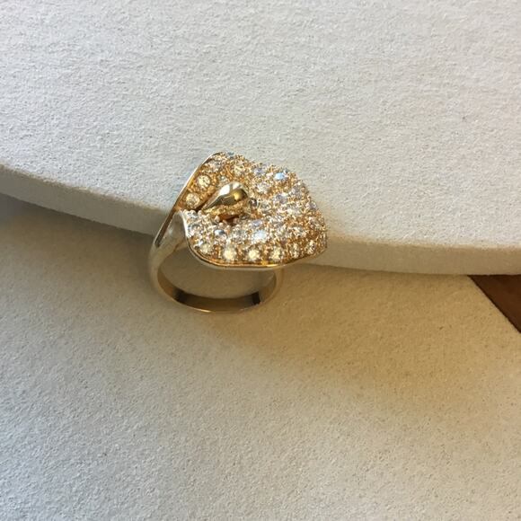 Gold Lily Crystal Statement Cocktail Ring - Picture 7 of 13